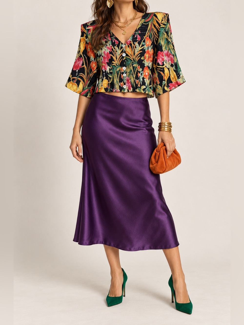 Vintage Nostalgia Floral Cropped Blouse Shoulder Pads NWT Large